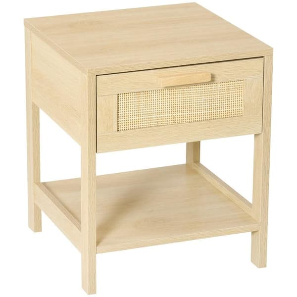 Rootz Bedside Table - Bedside Table - Bedside Table - Side Table - Drawer Storage Shelf - Natural - 40 x 40 x 48 cm