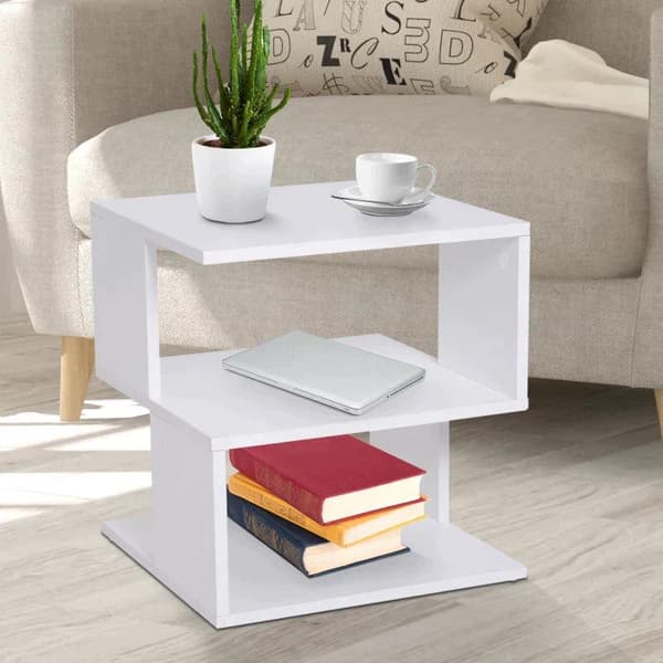 Nancy's Vinings Bijzettafel - Nachtkastje - Opbergutrymme - Två nivåer - Design - Bewerkt Hout - Svart/Vit - 40 x 40 x 43 cm