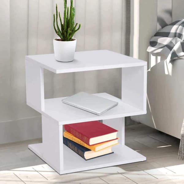 Nancy's Vinings Bijzettafel - Nachtkastje - Opbergutrymme - Två nivåer - Design - Bewerkt Hout - Svart/Vit - 40 x 40 x 43 cm
