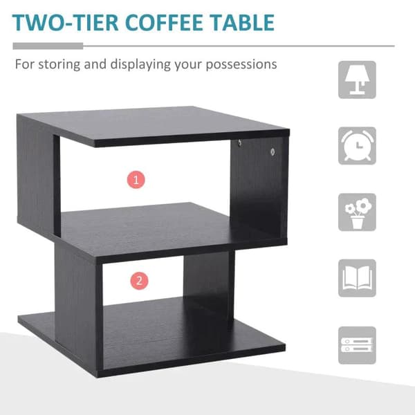 Rootz Side Table - 2-tier Side Table - Bed Table With Modern Design - Coffee Table For Office - Living Room - Dining Room - Black - 40 x 40 x 43 cm