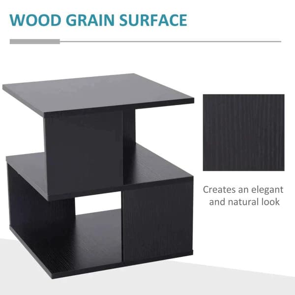 Rootz Side Table - 2-tier Side Table - Bed Table With Modern Design - Coffee Table For Office - Living Room - Dining Room - Black - 40 x 40 x 43 cm