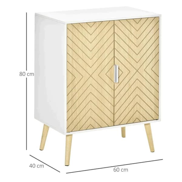 Rootz senkki - Lipasto - Sivukaappi 2 hyllyllä - Säilytyskaappi - Keittiökaappi - Yöpöytäkaappi - Säädettävä - Valkoinen + Natural - 60 x 40 x 80 cm