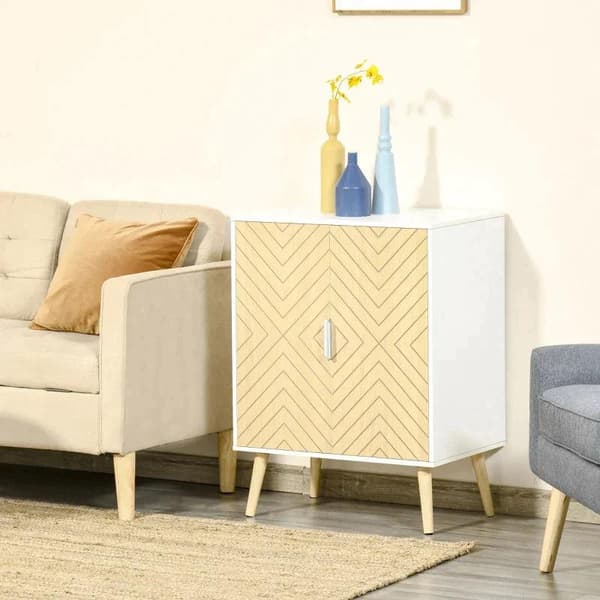 Rootz senkki - Lipasto - Sivukaappi 2 hyllyllä - Säilytyskaappi - Keittiökaappi - Yöpöytäkaappi - Säädettävä - Valkoinen + Natural - 60 x 40 x 80 cm