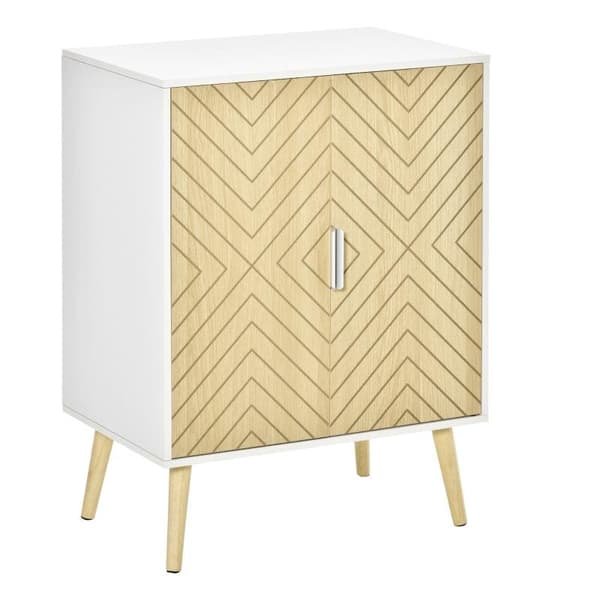 Rootz senkki - Lipasto - Sivukaappi 2 hyllyllä - Säilytyskaappi - Keittiökaappi - Yöpöytäkaappi - Säädettävä - Valkoinen + Natural - 60 x 40 x 80 cm