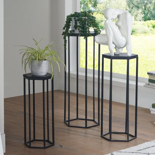 Rootz sidebord sæt af 3 mango massivt træ - metal indskudsbord sekskantet - Stue bord Tillægsbord Industrial Black - 3-delt sofabord stue - Træ bord b