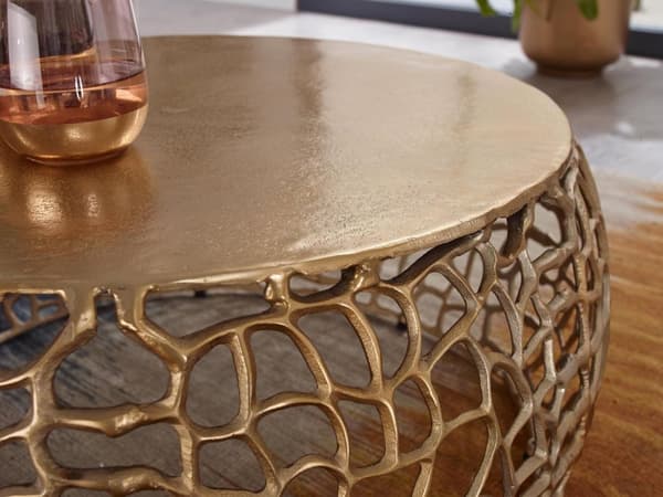 Rootz sohvapöytä metalli kulta 66x66x30 cm sohvapöytä alumiini pyöreä - Design olohuoneen pöytä haararakenteella - Pieni sohvapöytä Moderni - Sivupöyt