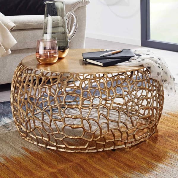 Rootz sohvapöytä metalli kulta 66x66x30 cm sohvapöytä alumiini pyöreä - Design olohuoneen pöytä haararakenteella - Pieni sohvapöytä Moderni - Sivupöyt