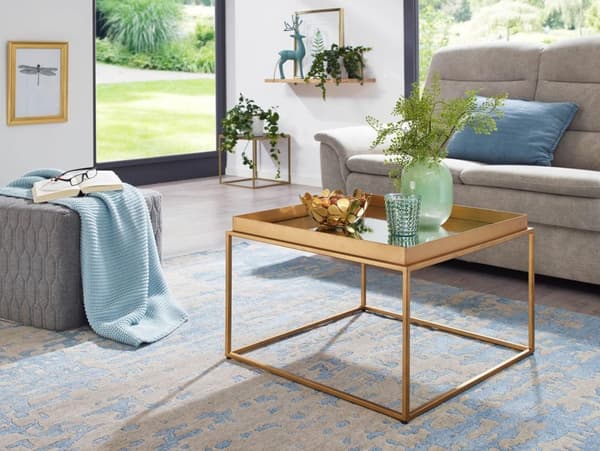 Rootz sohvapöytä lasi metalli 60x60x41 cm sohvapöytä kulta peilattu - Design olohuoneen pöytä Neliö - Pieni sohvapöytä Moderni peililasi - Sivupöytä s