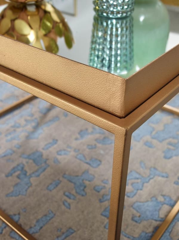 Rootz sohvapöytä lasi metalli 60x60x41 cm sohvapöytä kulta peilattu - Design olohuoneen pöytä Neliö - Pieni sohvapöytä Moderni peililasi - Sivupöytä s