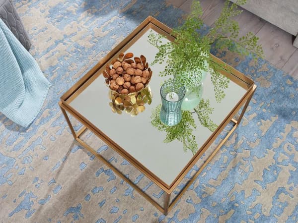 Rootz sohvapöytä lasi metalli 60x60x41 cm sohvapöytä kulta peilattu - Design olohuoneen pöytä Neliö - Pieni sohvapöytä Moderni peililasi - Sivupöytä s