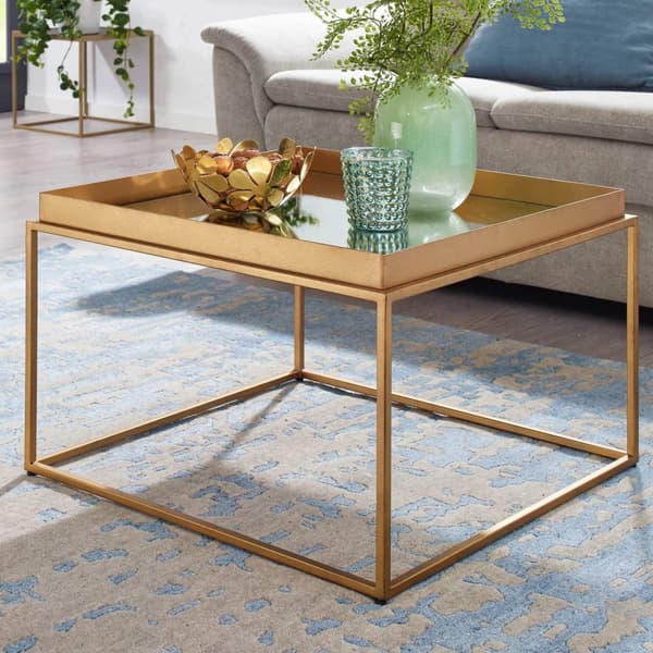 Rootz sohvapöytä lasi metalli 60x60x41 cm sohvapöytä kulta peilattu - Design olohuoneen pöytä Neliö - Pieni sohvapöytä Moderni peililasi - Sivupöytä s