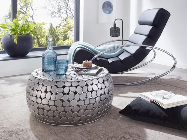 Rootz sohvapöytä metalli hopea 66x66x32 cm sohvapöytä alumiini - Design olohuoneen pöytä pyöreä - Pieni sohvapöytä Moderni - Sivupöytä sivupöytä olohu