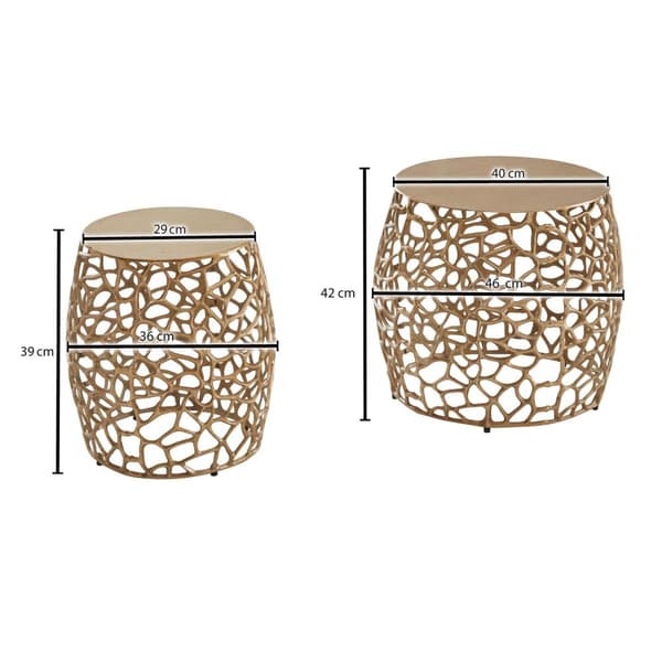 Rootz sidebord sæt med 2 aluminium guld design redeborde metal runde - Stue bord, sofabord, grenstruktur, moderne - 2-delt sofabord stue