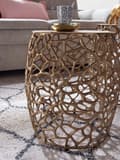 Miniatyrbillede 2 af 7: Rootz sidebord sæt med 2 aluminium guld design redeborde metal runde - Stue bord, sofabord, grenstruktur, moderne - 2-delt sofabord stue