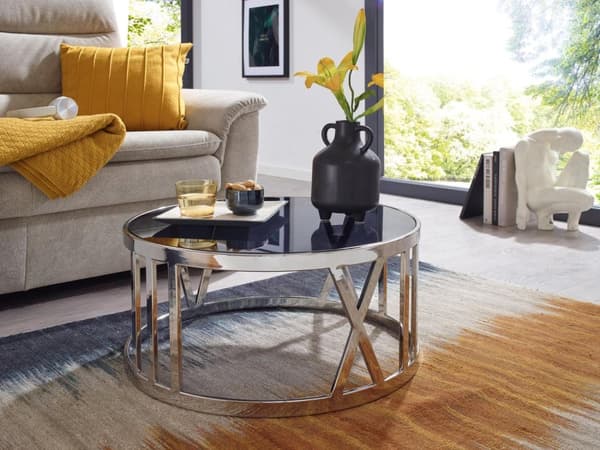 Rootz sohvapöytä lasi metalli 60x60x30 cm sohvapöytä hopea - Design olohuoneen pöytä pyöreä - Pieni sohvapöytä Moderni - Sivupöytä sivupöytä olohuone