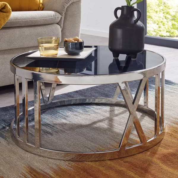 Rootz sohvapöytä lasi metalli 60x60x30 cm sohvapöytä hopea - Design olohuoneen pöytä pyöreä - Pieni sohvapöytä Moderni - Sivupöytä sivupöytä olohuone