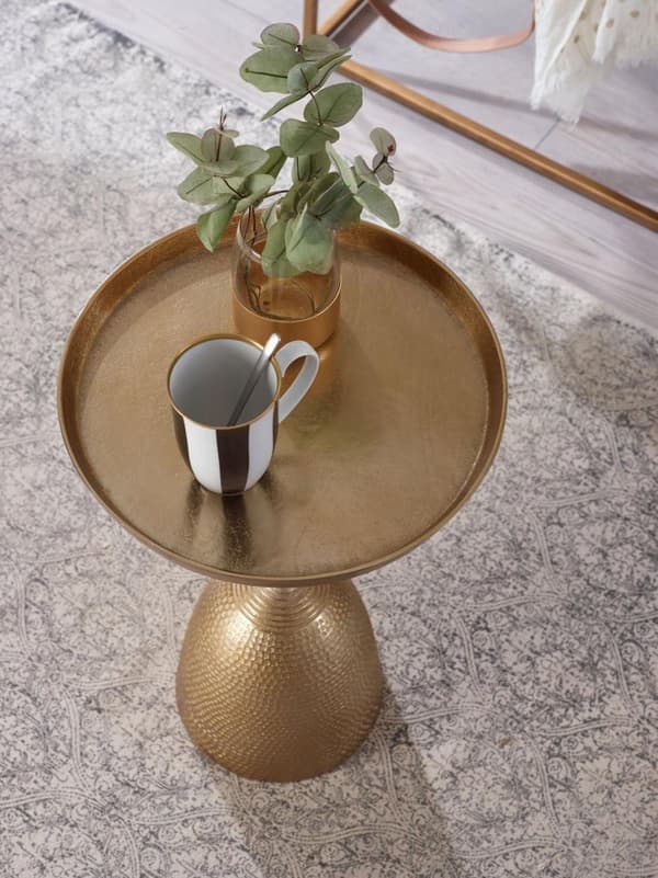 Rootz sidebord guld 33x33x53 cm sidebord aluminium - Rundt metal sofabord - Stuebord Couch Modern - Sofabord højt