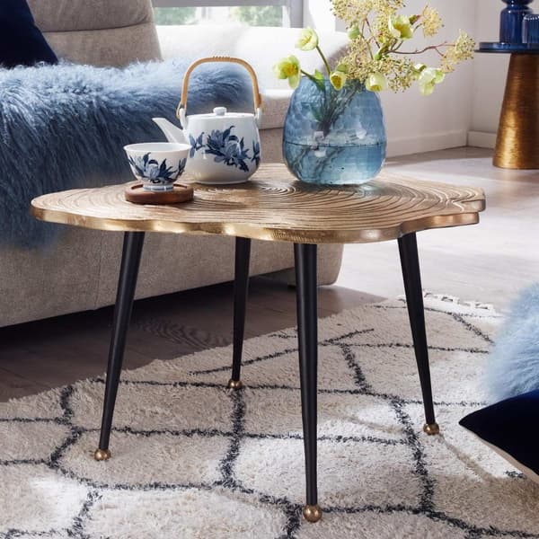 Rootz soffbord aluminium trädskiva 64x64x37 cm soffbord metall guld - Design vardagsrumsbord runt - Litet soffbord Modernt - Sidobord sidobord vardags