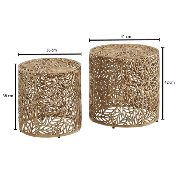 Rootz sidebord sæt af 2 aluminium guld design redeborde metal runde - Stue bord Sofabord Blomstermønster Moderne - 2-delt sofabord stue Floristic