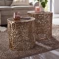 Miniatyrbillede 6 af 7: Rootz sidebord sæt af 2 aluminium guld design redeborde metal runde - Stue bord Sofabord Blomstermønster Moderne - 2-delt sofabord stue Floristic