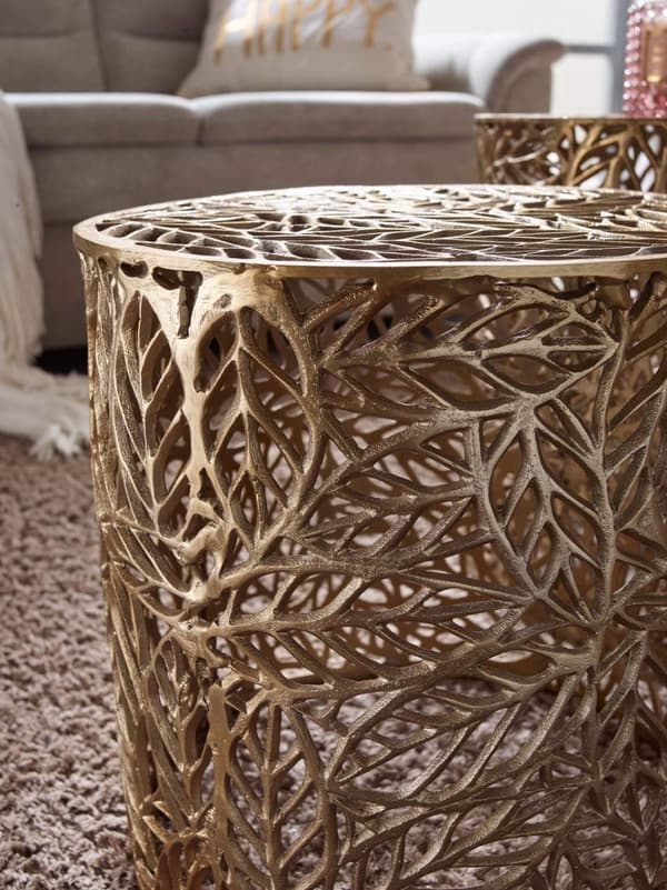 Rootz sidebord sæt af 2 aluminium guld design redeborde metal runde - Stue bord Sofabord Blomstermønster Moderne - 2-delt sofabord stue Floristic