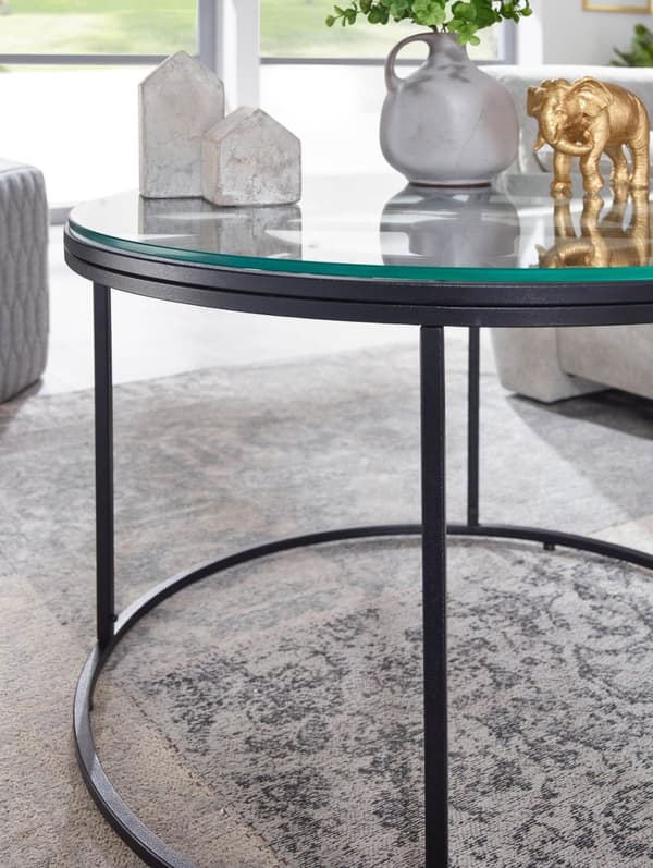 Rootz sofabord glas metal 60x60x43 cm sofabord sort med dekorativt ur - Design stuebord rundt - Lille sofabord Moderne - Sidebord sidebord stue
