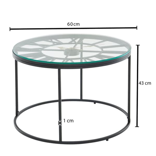 Rootz sofabord glas metal 60x60x43 cm sofabord sort med dekorativt ur - Design stuebord rundt - Lille sofabord Moderne - Sidebord sidebord stue
