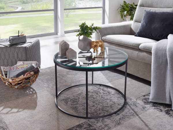 Rootz sofabord glas metal 60x60x43 cm sofabord sort med dekorativt ur - Design stuebord rundt - Lille sofabord Moderne - Sidebord sidebord stue