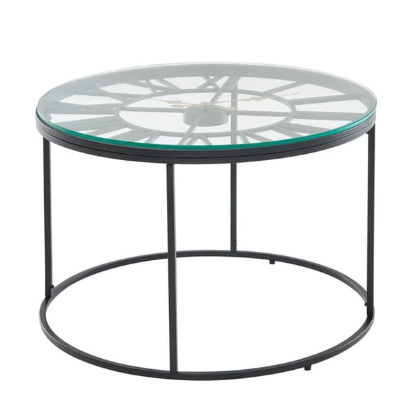 Rootz sofabord glas metal 60x60x43 cm sofabord sort med dekorativt ur - Design stuebord rundt - Lille sofabord Moderne - Sidebord sidebord stue