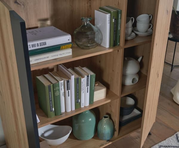 Rootz highboard 110x125x40 cm MDF senkki tammella - musta - lipasto 2 ovella - Lipasto hyllyllä - Eteisen kaappi moderni - Vapaasti seisova senkki met