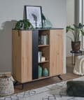 Pikkukuva 7 / 7: Rootz highboard 110x125x40 cm MDF senkki tammella - musta - lipasto 2 ovella - Lipasto hyllyllä - Eteisen kaappi moderni - Vapaasti seisova senkki met