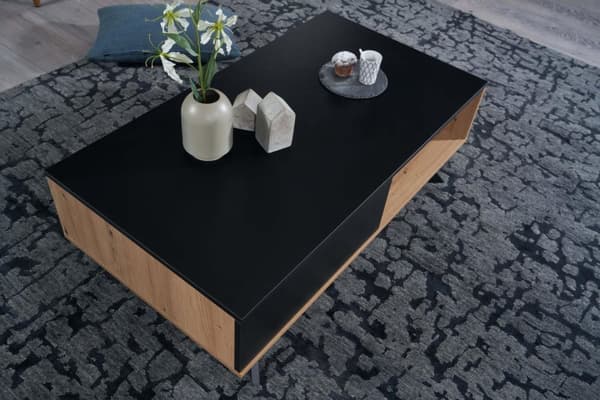 Rootz sohvapöytä 110x60x38 cm MDF tammi sisustus - musta olohuoneen pöytä - Suorakaiteen muotoinen sohvapöytä säilytystilalla - Sohvapöytä laatikoinee