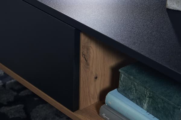 Rootz sohvapöytä 110x60x38 cm MDF tammi sisustus - musta olohuoneen pöytä - Suorakaiteen muotoinen sohvapöytä säilytystilalla - Sohvapöytä laatikoinee