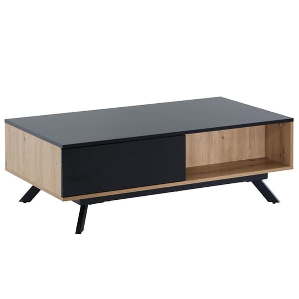 Rootz sohvapöytä 110x60x38 cm MDF tammi sisustus - musta olohuoneen pöytä - Suorakaiteen muotoinen sohvapöytä säilytystilalla - Sohvapöytä laatikoinee