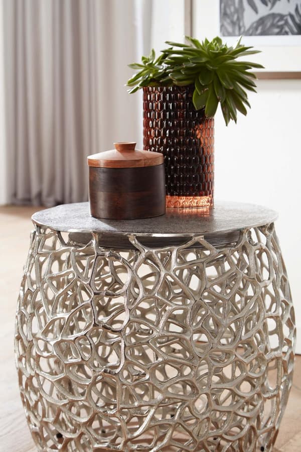Rootz sidobordsset med 2 st aluminium silver design häckbord metall runda - Vardagsbord, soffbord, grenstruktur, modern - 2-delat soffbord vardagsrum