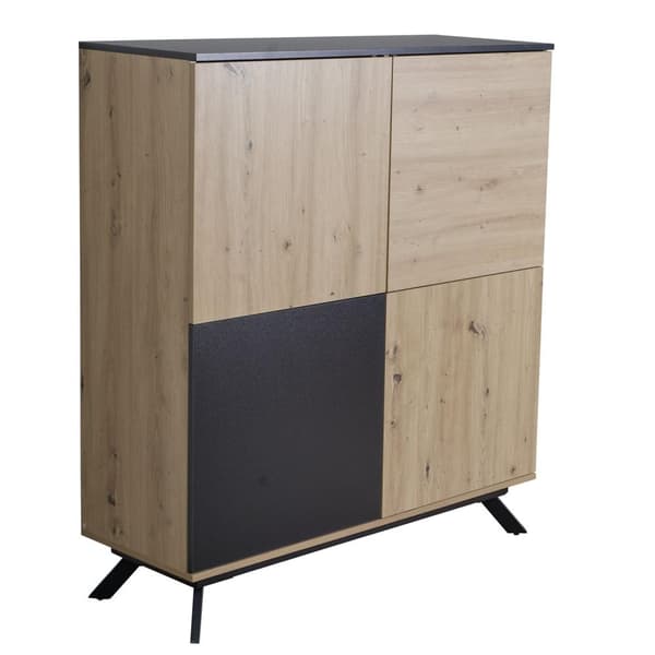 Rootz highboard 110x125x40 cm MDF senkki tammella - musta - lipasto 4 ovella - Lipastokaappi eteisen kaappi moderni - Vapaasti seisova senkki metallij