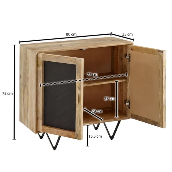 Rootz skænk 80x75x35 cm massivt mangotræ - stenskænk brun - kommode med 2 låger - Lille kommode massivt træ - Stående skab multifunktions kommode med