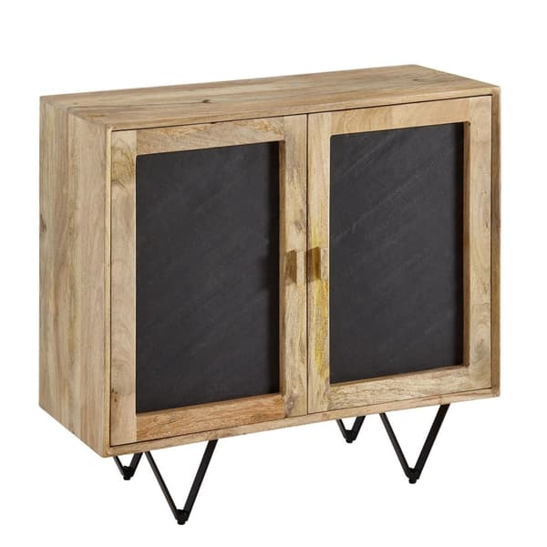 Rootz skænk 80x75x35 cm massivt mangotræ - stenskænk brun - kommode med 2 låger - Lille kommode massivt træ - Stående skab multifunktions kommode med