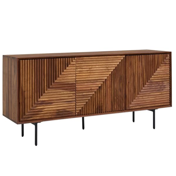 Rootz skænk 148x72x40 cm massivt sheesham træ - metal skænk - kommode med tre låger - Kommode skab træ moderne - Stå skab stue