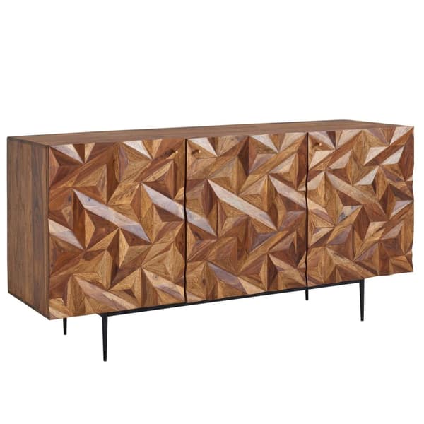 Rootz skänk 144x72x47 cm massivt sheeshamträ - metallskänk - byrå med tre dörrar - Byråskåp trä modernt - Ståskåp vardagsrum