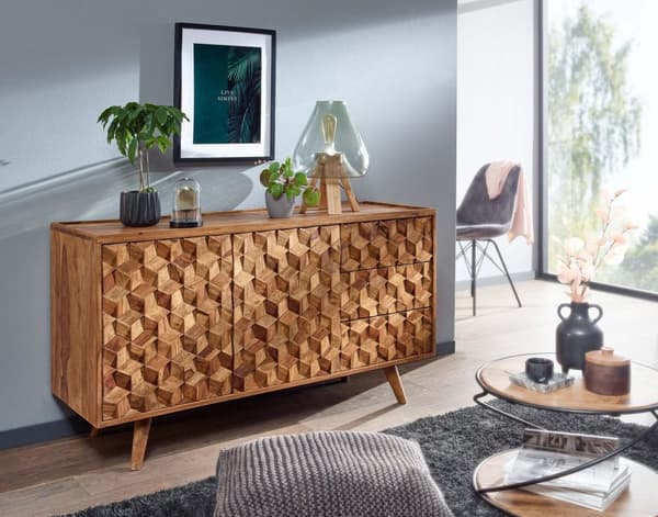 Rootz skänk 138x76x45 cm massivt sheeshamträ skänk med dörrar och lådor - Byrå byrå skåp trä modern - Ståskåp vardagsrum