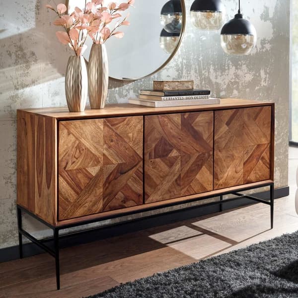 Rootz senkki 123x70x45 cm massiivi sheesham puuta - metallinen senkki ovilla - Teollinen lipasto lipasto puinen moderni - Olohuoneen seisova kaappi