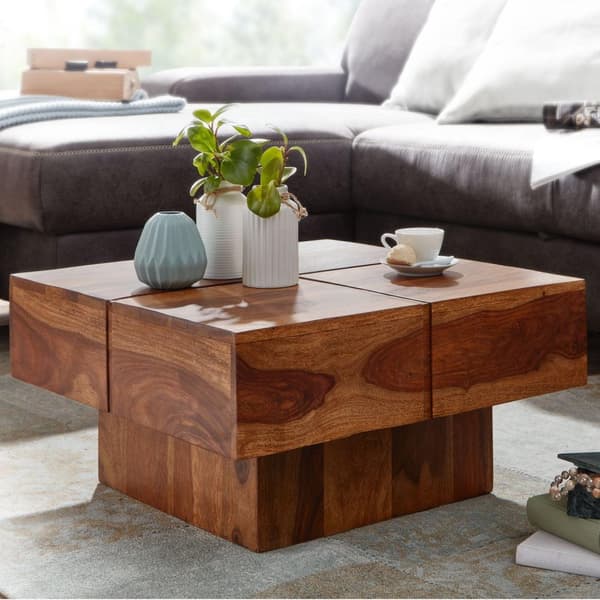 Rootz soffbord 57,5x57,5x30 cm massivt sheeshamträ soffbord fyrkantigt - Design vardagsrumsbord soffbord massivt - Litet bord vardagsrum modernt