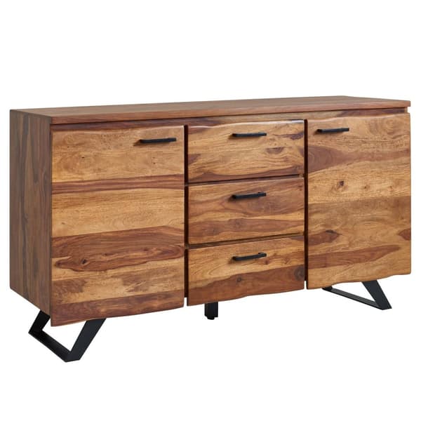 Rootz skænk 145x82x45 cm massivt sheesham træ - metal med aftagende - kommode - Skænk skuffeskab moderne