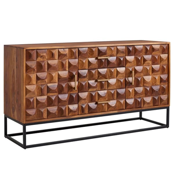 Rootz skænk 145x81x45 cm massivt sheesham træ - metal skænk - kommode med to låger - Kommode Træ Industri - Stående skab stue med skuffer