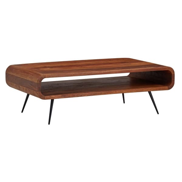 Rootz sofabord 90x55x30 cm Sheesham massivt træ - metal hjørne sofabord - Stuebord med opbevaringsplads - Solid sofabord - Lille bord sidebord stue mo