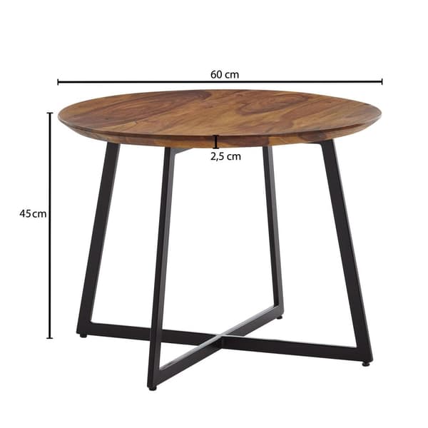 Rootz soffbord 60x60x45 cm massivt sheeshamträ - metall soffbord runt - Design vardagsrumsbord soffbord massivt - Litet bord sidobord vardagsrum moder