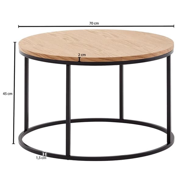 Rootz sohvapöytä 70x70x45 cm sohvapöytä puuta - metalli olohuoneen pöytä tammi - Designhuoneen pöytä moderni pyöreä - Puinen sohvapöytä - Olohuoneen p