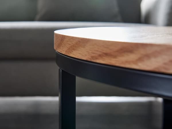Rootz sohvapöytä 70x70x45 cm sohvapöytä puuta - metalli olohuoneen pöytä tammi - Designhuoneen pöytä moderni pyöreä - Puinen sohvapöytä - Olohuoneen p