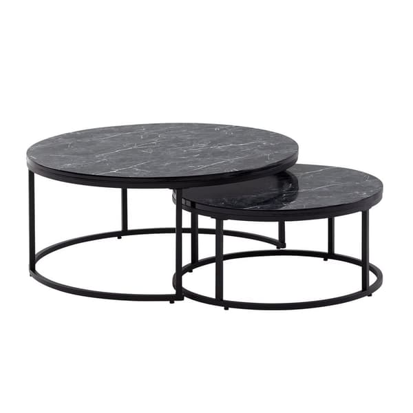 Rootz sofabord sæt med 2 sort marmor look sofabord rundt moderne - Sidebord 2-delt metal - Runde stueborde - Design indskudsborde